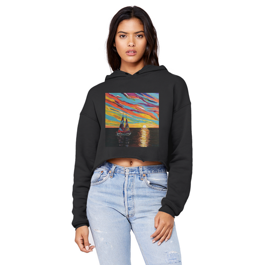 Sunset Cropped Raw Edge Boyfriend Hoodie