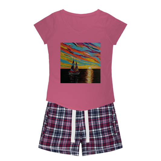 Sunset Women's Sleepy Tee and Flannel Short