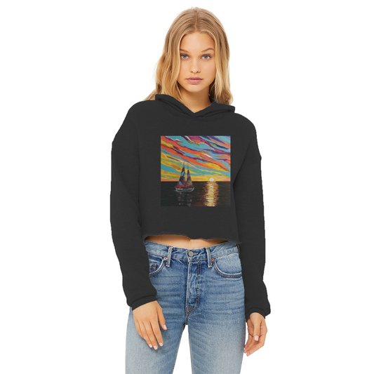 Sunset Ladies Cropped Raw Edge Hoodie